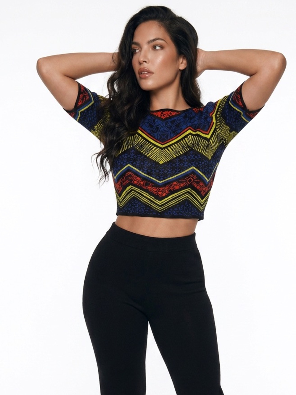 Jealous Tomato Multicolor Chevron Knit Crop Top